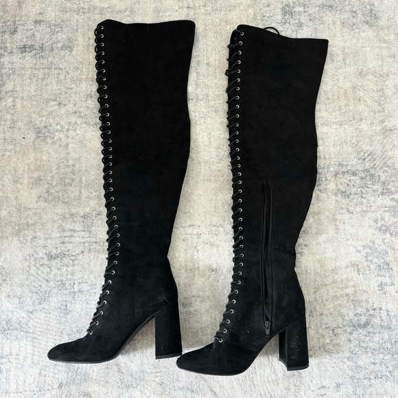 Forever 21 Shoes - Forever 21 over the knee lace up heeled boots Sz 9